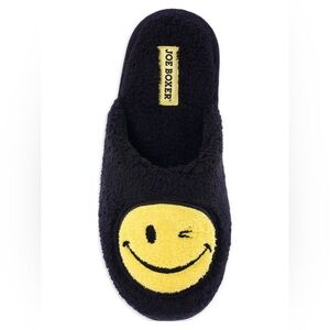 Joe Boxer Black Slippers with Yellow Winking Face
